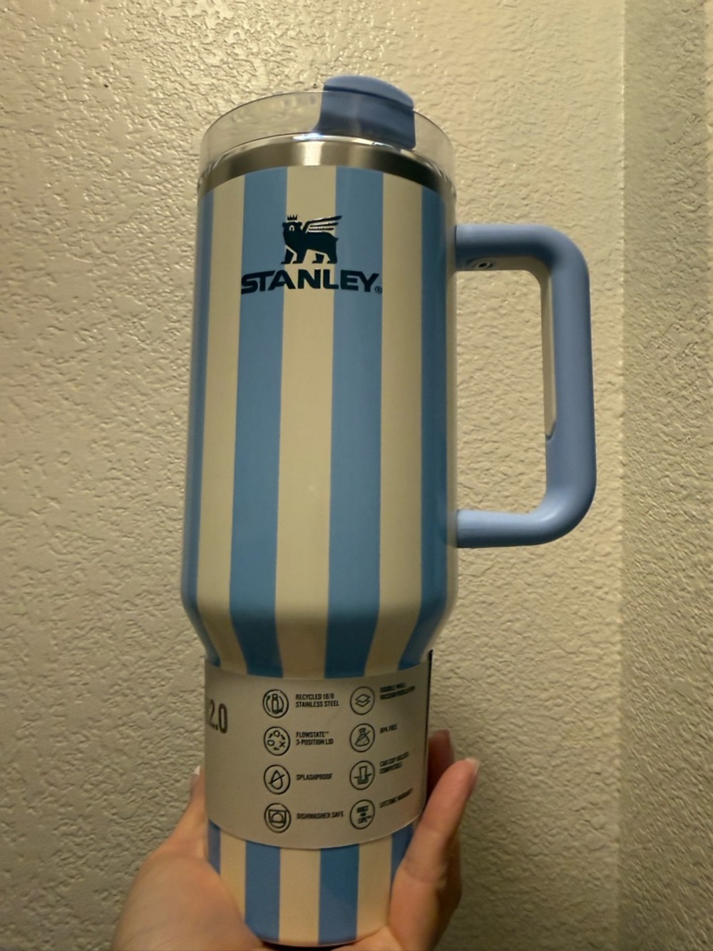 Stanley Light Blue and Cream Striped Mug with Handle